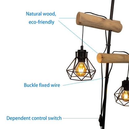 Osasy Stehlampe Holz und Metall mit Doppelschalter, 169 cm