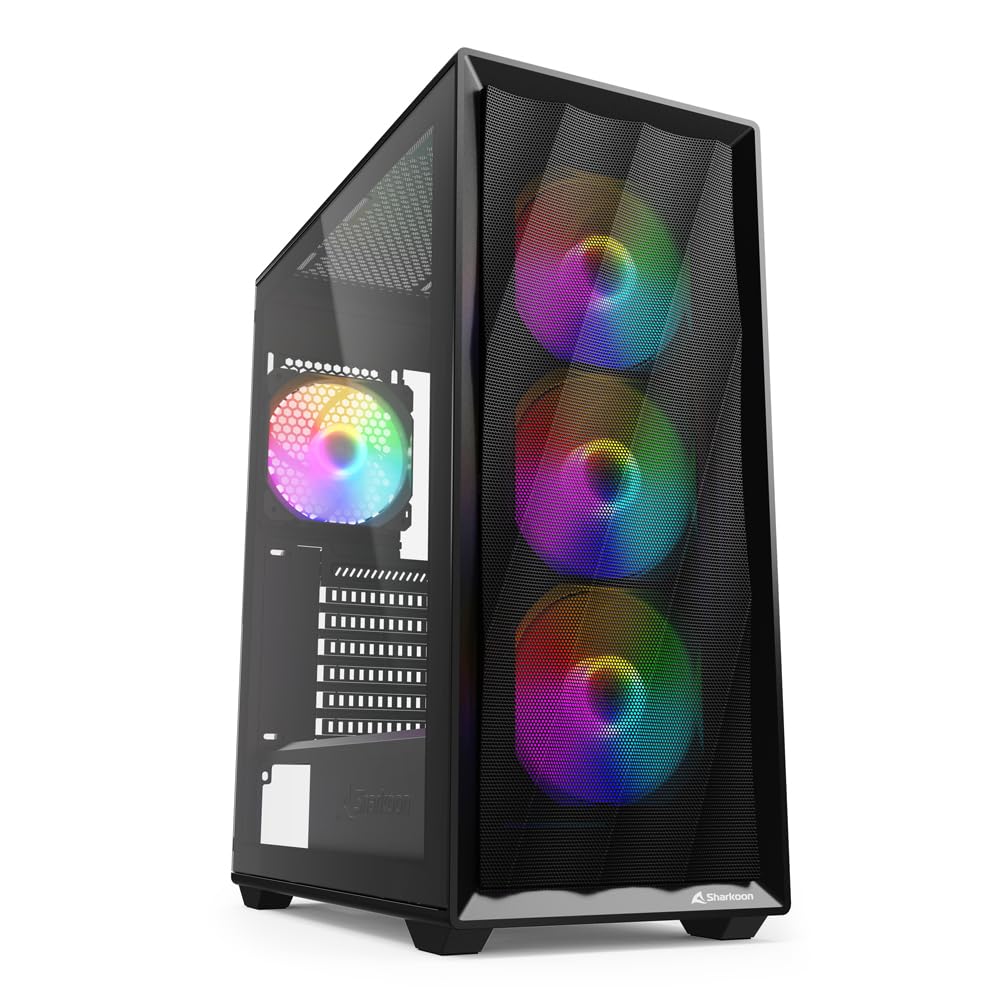 Sharkoon VK4 Rainbow Schwarz ATX PC-Gehäuse mit 4x 120-mm-Lüftern