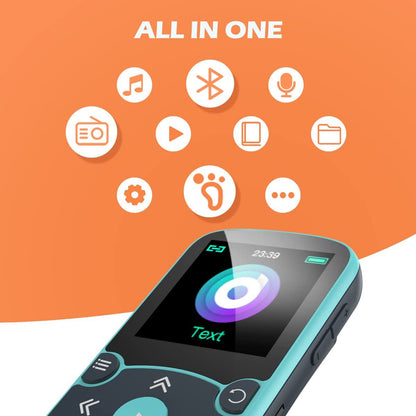 AGPTEK MP3-Player Bluetooth 32GB mit Clip, 1,5-Zoll-Display, Blau