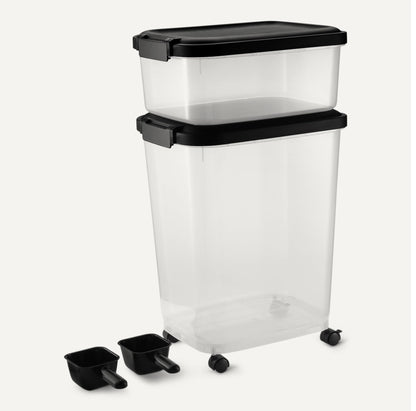Amazon Basics Tierfutterbehälter 2er-Set mit Schaufel und Rollen