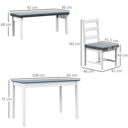 HOMCOM Essgruppe 4-teilig – Tisch, 2 Stühle, Bank Grau/Weiss