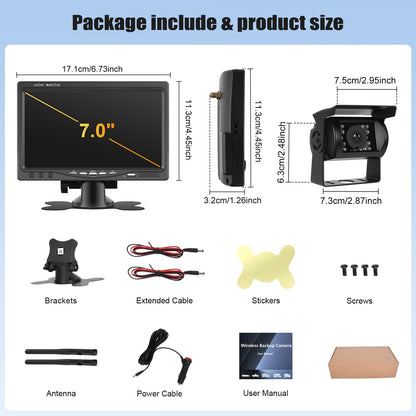 CAMECHO Rückfahrkamera System – Kabellos 7" HD Monitor IP68