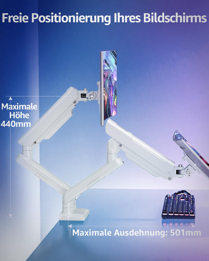 ELIVED EV6012W Gasfeder Doppel-Monitorhalterung Weiss