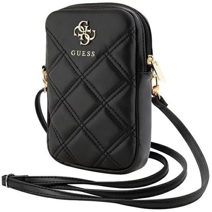 Guess Zip Quilted 4G Handytasche Schwarz mit Reissverschluss, gesteppt