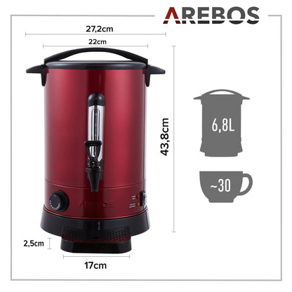 Arebos Glühweinkocher Heissgetränkespender - 6.8 L Rot