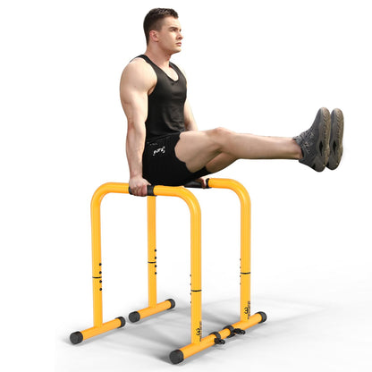 RELIFE Einstellbare Dip Station Calisthenics Barren - Gelb. Gelbe, höhenverstellbare Parallelbarren für Dips und Calisthenics.