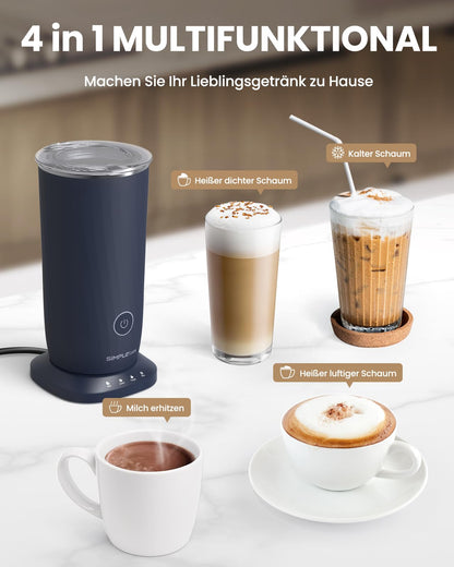 SIMPLETASTE Milchaufschäumer elektrisch 4-in-1, 500 W, Dunkelblau