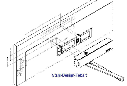 GEZE TS4000 Türschliesser - Silber, Gestänge und Montageplatte