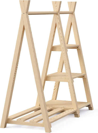 Bellabino Ryck Kleiderstange Kinder - Massivholz Natur 4 Ablagen