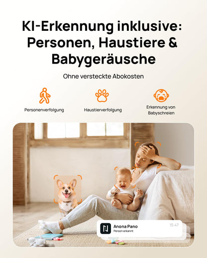 Anona Pano 4K UHD Überwachungskamera innen, 360°, Wi-Fi 6, 2er-Pack
