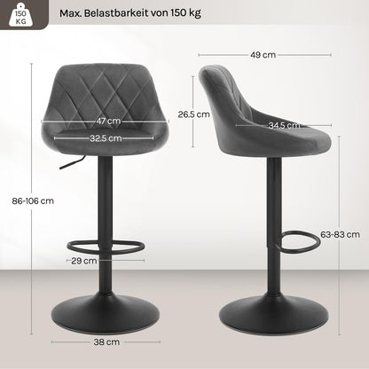 WOLTU Barhocker 2er Set – höhenverstellbar, drehbar, Dunkelgrau