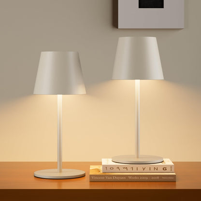 lundwa LED Akku Tischlampe kabellos dimmbar, 3000 K, beige, 2er-Set