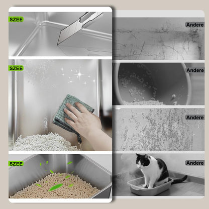 SZEE XL Edelstahl Geschlossene Katzentoilette – Klappdeckel Dunkelgrau