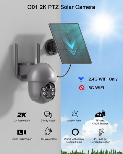 ANRAN Q1 2K Überwachungskamera Aussen, Solar, 360° PTZ, Grau