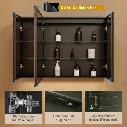 KWW LED Spiegelschrank Badezimmer – 100x70cm Dimmbar Anti-Nebel