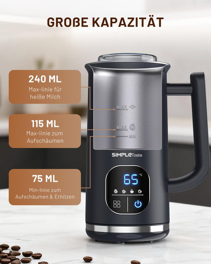 SIMPLETASTE Milchaufschäumer elektrisch 4-in-1 mit LED-Display