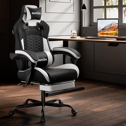 SUKIDA Ergonomischer Gaming Stuhl mit Fussstuetze – Schwarz