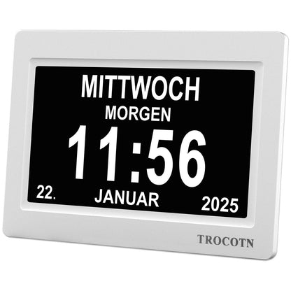 TROCOTN Digitale Tagesuhr für Senioren, Wecker, 7 Zoll, Weiss mit grossem Display