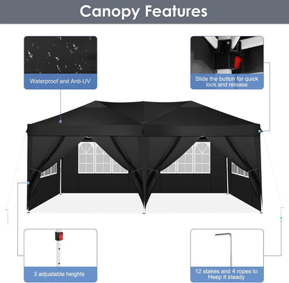 COBIZI Faltpavillon 3x6 Partyzelt - Pop-up, 6 Seitenteile, Schwarz