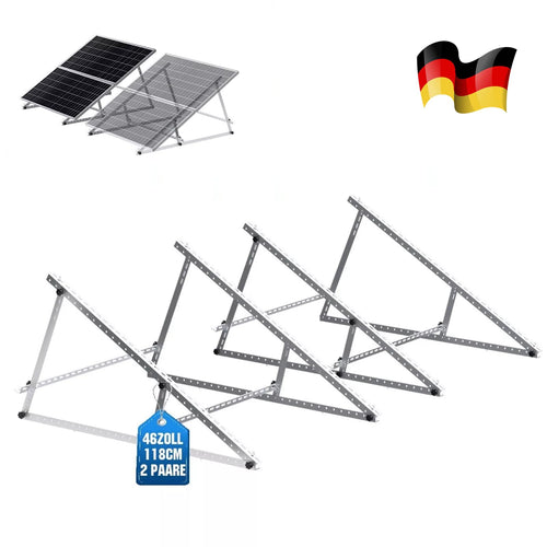 GLIESE Balkonkraftwerk Halterung 118cm 2er Set: Zwei abgewinkelte Metallhalterungen zur Montage von Solarmodulen am Balkongeländer.