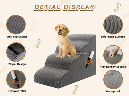 ROMROL Hundetreppe 4 Stufen, rutschfeste Haustiertreppe, grau