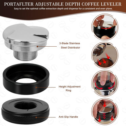 Y-Step 51mm Espresso Tamper Set mit Tamperstation & Distributor