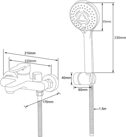 BONADE Wannenarmatur Einhebel mit Handbrause Set – Chrom