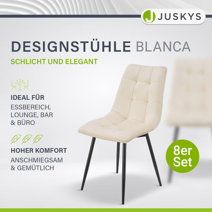Juskys Esszimmerstuhl Blanca Samt 8er Set - Beige, gepolstert