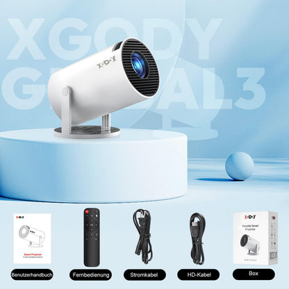 Xgody Gimbal 3 New Tragbarer Projektor 720p HD Android 11 - Weiss