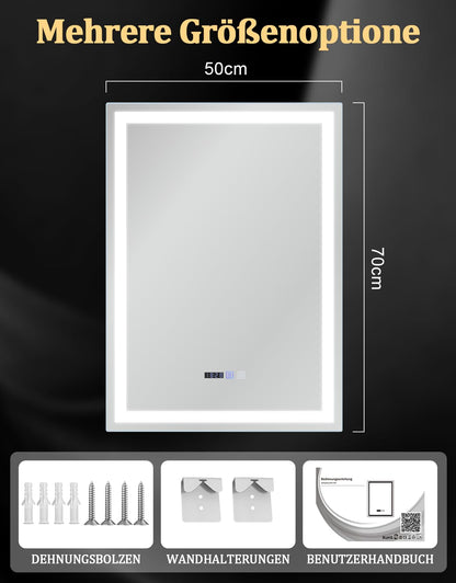 Mursche LED Badspiegel 50x70 cm mit Beleuchtung und Touch-Schalter