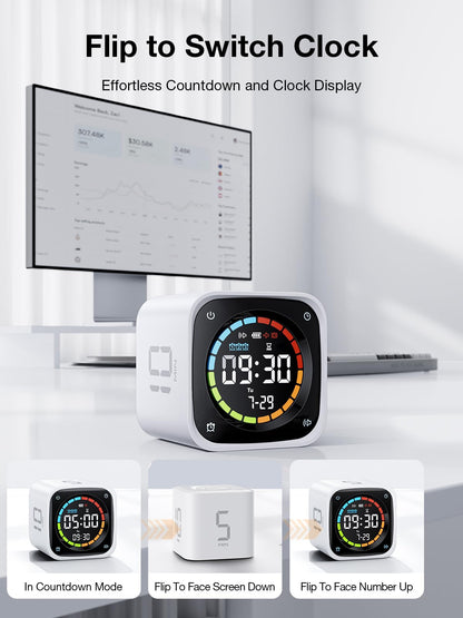 Ticktime TK3 Pomodoro Timer, Würfel-Timer mit Stoppuhr und Uhr, Weiss