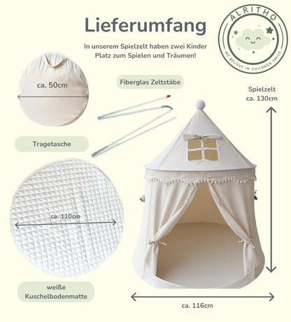 ALRITHO Spielzelt Kinder aus Silky Cotton, Warmbeige, 110x110x130 cm