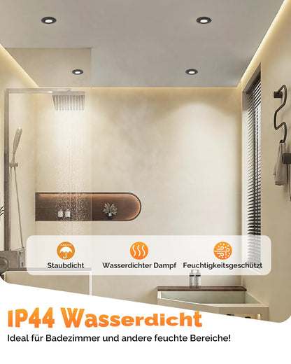 wowatt LED Einbaustrahler 6er Set, 230V, schwenkbar, dimmbar, schwarz