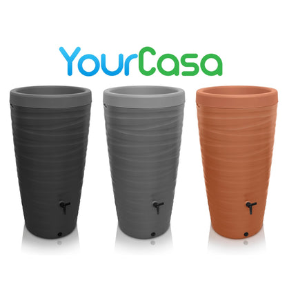 YourCasa Regentonne 240 Liter Wave Design mit Wasserhahn, Grau
