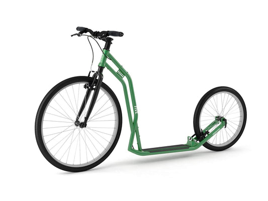 Yedoo Five Tretroller 26/20 Luftreifen. Grünes Modell mit Luftbereifung zum Fahren für Erwachsene.