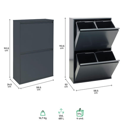 ARREGUI Basic CR604-B Mülltrennsystem 4 Fächer anthrazit