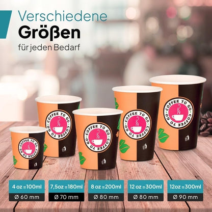 Commerline Einweg-Kaffeebecher To Go aus Pappe, 200 ml, 1000 Stück