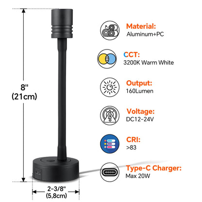 Obeaming 12V LED Leselampe Schwanenhals dimmbar für Wohnmobil, 2er Set