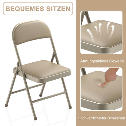 BULAGE Klappstuhl Gepolstert 6er Set - Khaki für Garten & Esszimmer