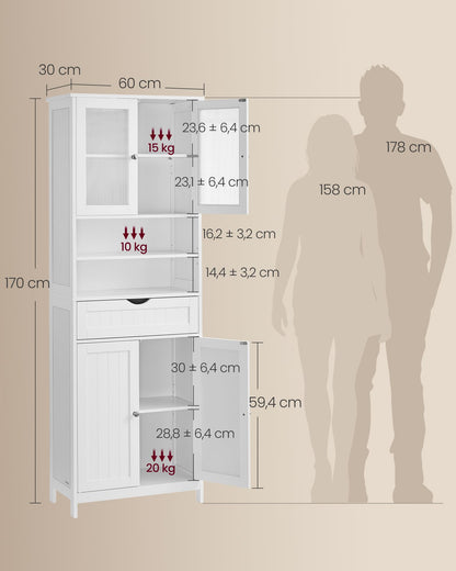 VASAGLE Badezimmerschrank BBC768W01 mit Schublade, wolkenweiss
