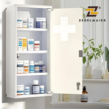 Zedelmaier Medizinschrank Edelstahl, abschliessbar, weiss, 4 Fächer