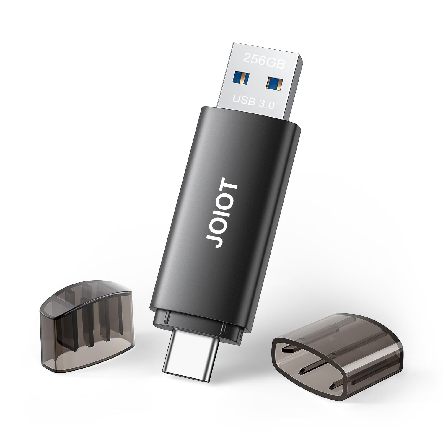 JOIOT U207 USB Stick 256 GB, USB-C und USB-A, USB 3.0 – 2-in-1-Speicherstick mit schwarzem Metallgehäuse