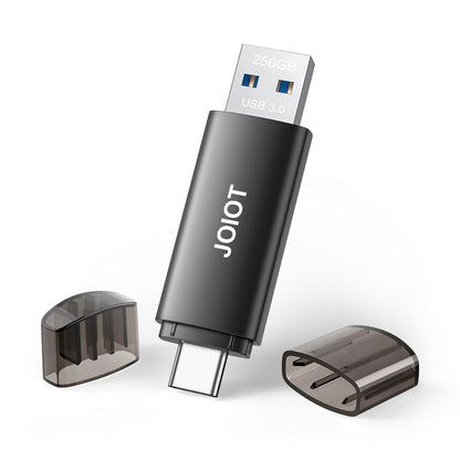 JOIOT U207 USB Stick 256 GB, USB-C und USB-A, USB 3.0 – 2-in-1-Speicherstick mit schwarzem Metallgehäuse