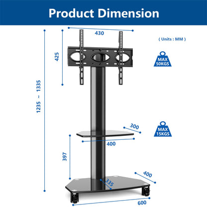RFIVER TV Ständer Rollbar 27-70" - TV Wagen mit Rollen
