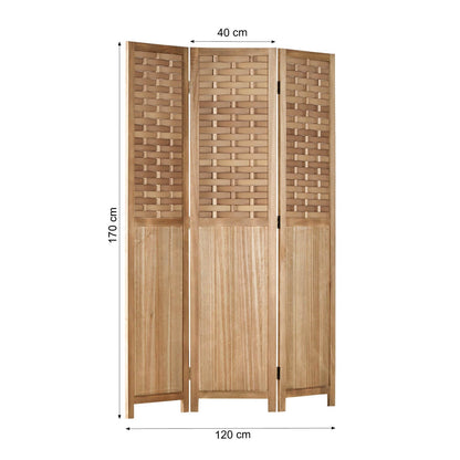 Homestyle4u Paravent Holz Rattan Optik 3-teilig Hellbraun