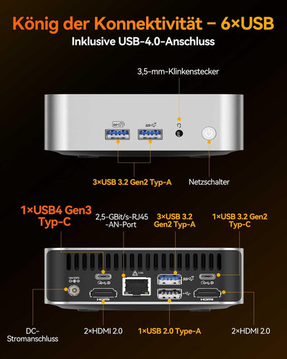 GEEKOM A8 Office Mini-PC – AMD Ryzen 9 8945HS, 32GB RAM, 2TB SSD