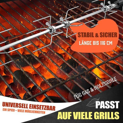 KESSER® elektrischer Edelstahl Grillspieß Set 107cm für Weber Spirit