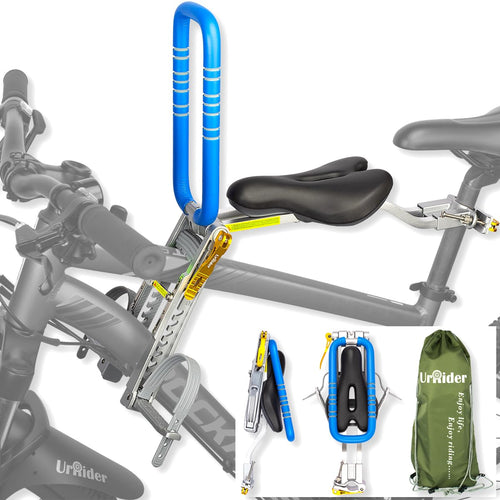 UrRider Kinderfahrradsitz vorne, faltbar und ultraleicht, blau – Vordersitz aus Aluminium für Kinder