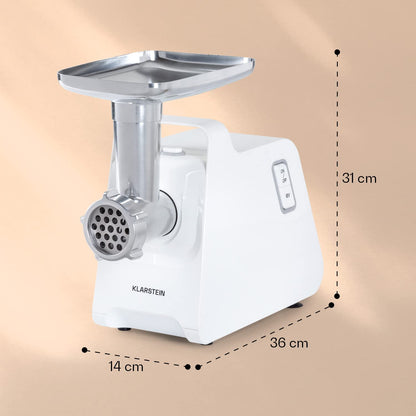 Klarstein Mighty Mince Elektrischer Fleischwolf - Weiss, mit Aufsätzen