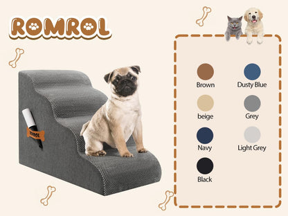 ROMROL Hundetreppe 4 Stufen, rutschfeste Haustiertreppe, grau